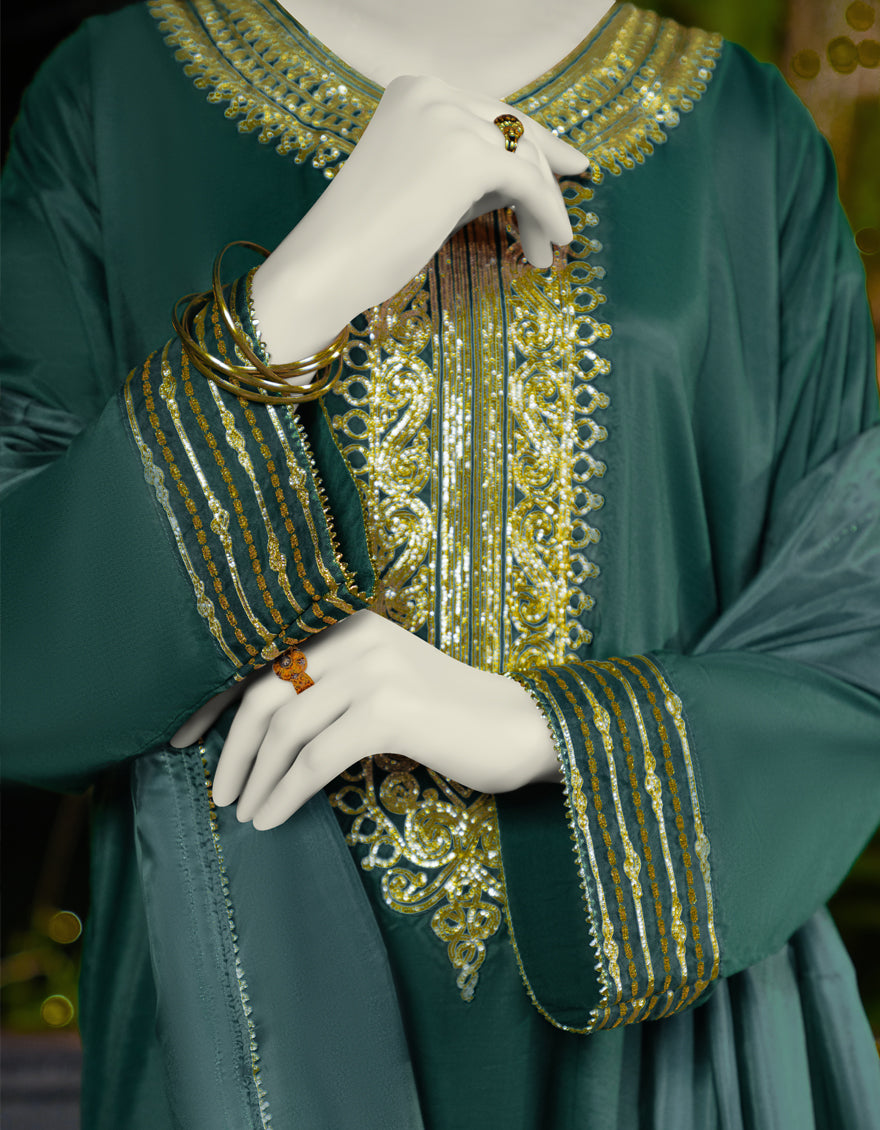 Silk Green Stitched Suit - J. Junaid Jamshed