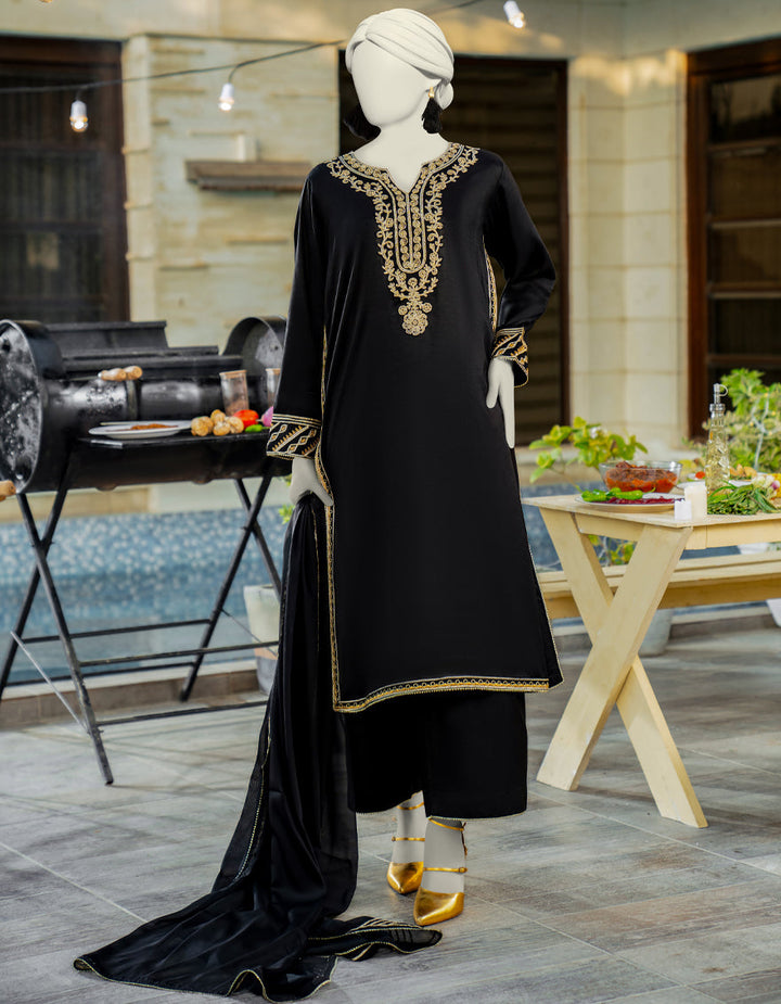 Silk Black Stitched Suit - J. Junaid Jamshed