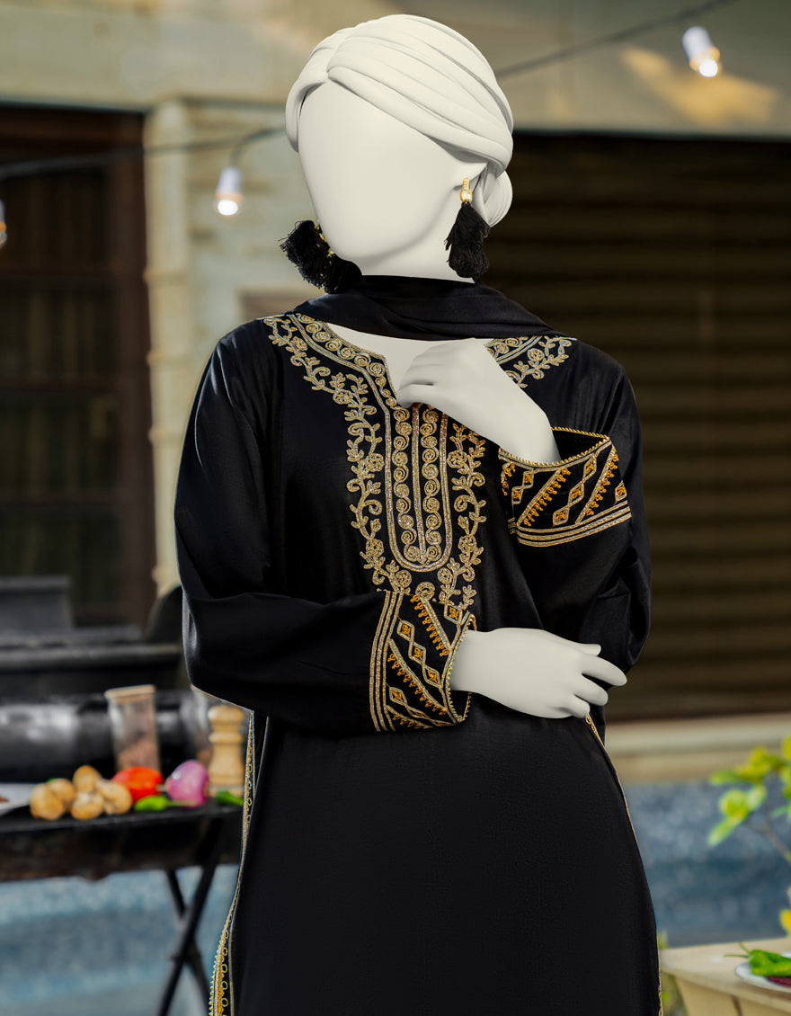 Silk Black Stitched Suit - J. Junaid Jamshed