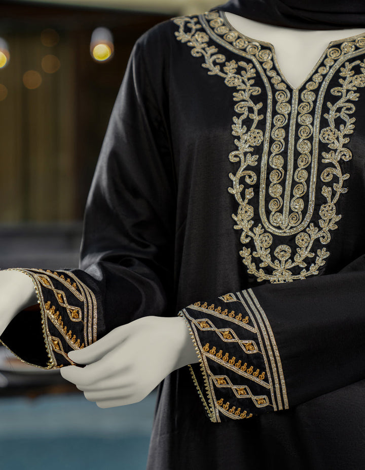Silk Black Stitched Suit - J. Junaid Jamshed