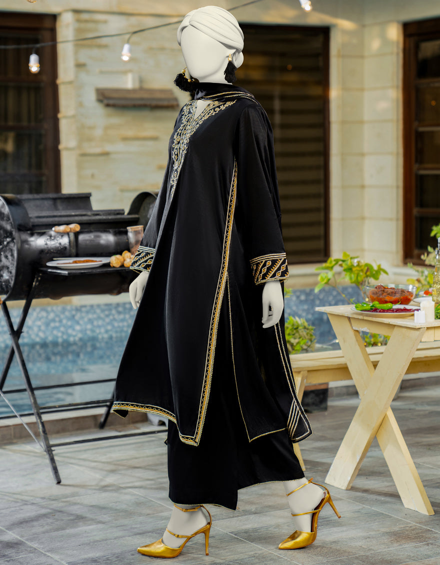 Silk Black Stitched Suit - J. Junaid Jamshed