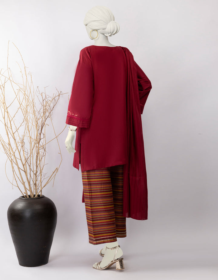 Lawn Red Stitched Suit - J. Junaid Jamshed