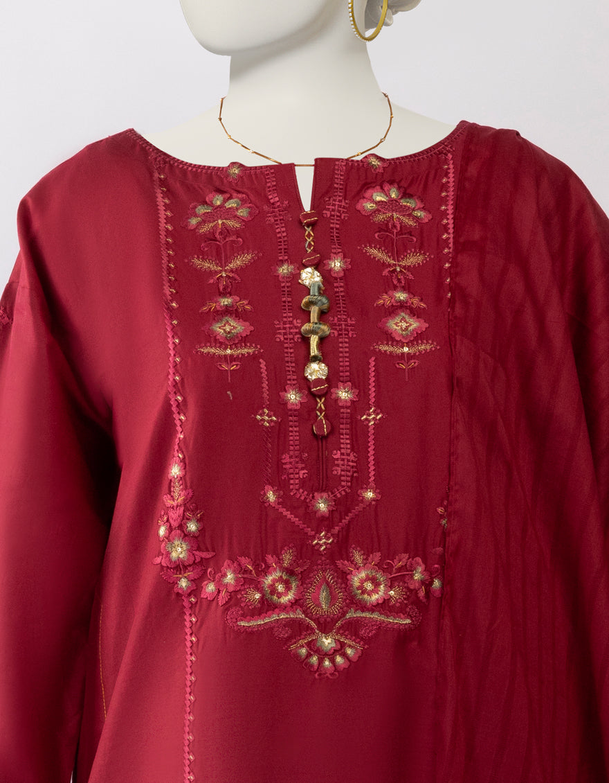 Lawn Red Stitched Suit - J. Junaid Jamshed
