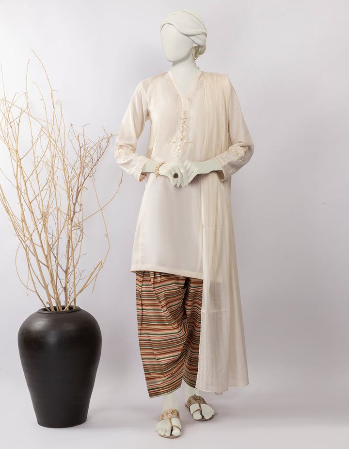 Lawn Beige Stitched Suit - J. Junaid Jamshed