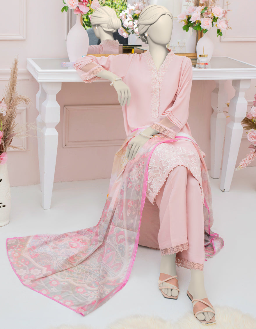 Silk Pink Stitched Suit - J. Junaid Jamshed