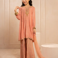 Silk Peach Stitched Suit - J. Junaid Jamshed