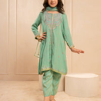 Silk Green Stitched Suit - J. Junaid Jamshed