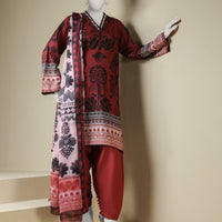 Lawn Maroon Stitched Suit - J. Junaid Jamshed