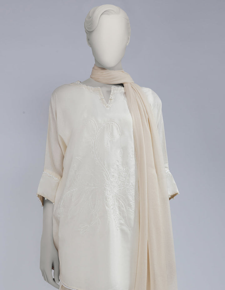 Lawn Off White Stitched Suit - J. Junaid Jamshed
