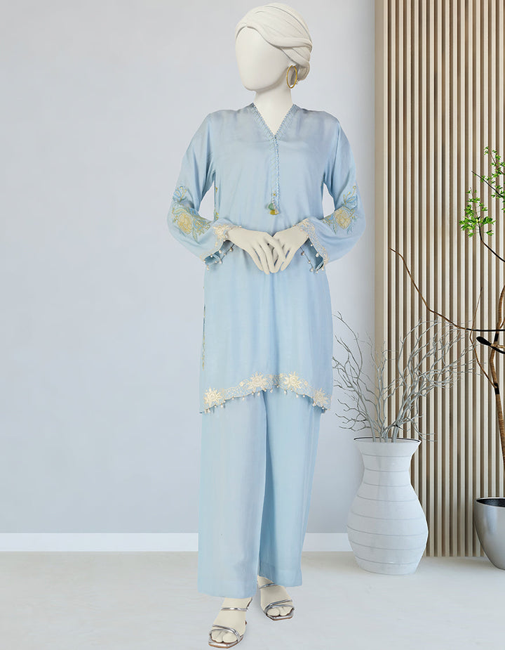 Silk Blue Stitched Suit - J. Junaid Jamshed