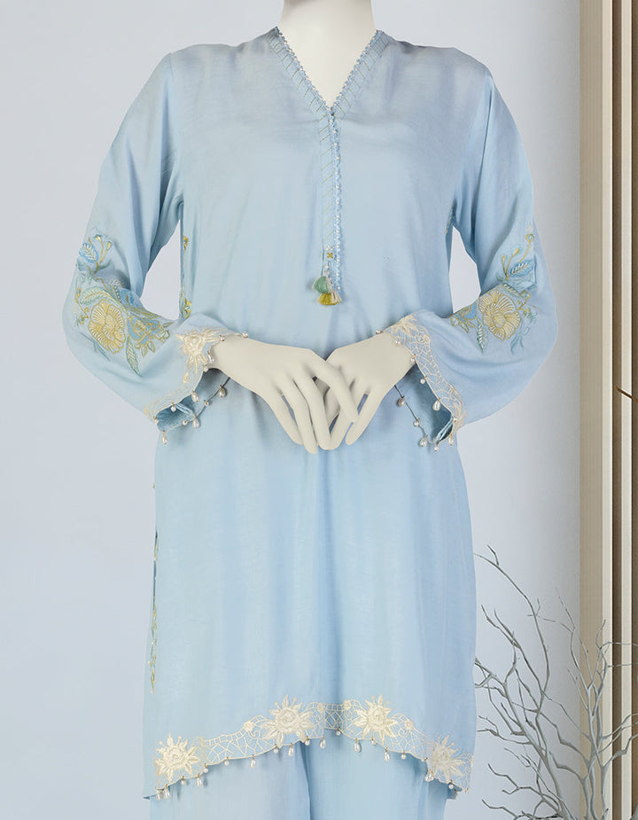 Silk Blue Stitched Suit - J. Junaid Jamshed