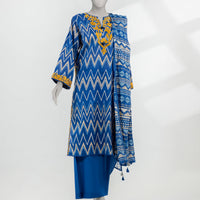 Lawn Blue Stitched Suit - J. Junaid Jamshed