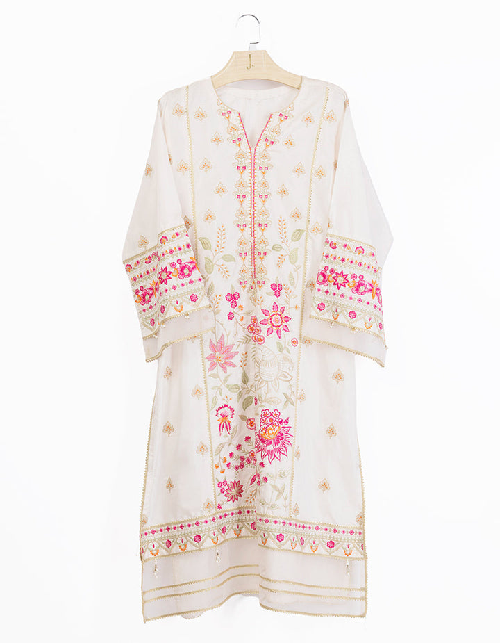 Raw Silk White Kurti - J. Junaid Jamshed