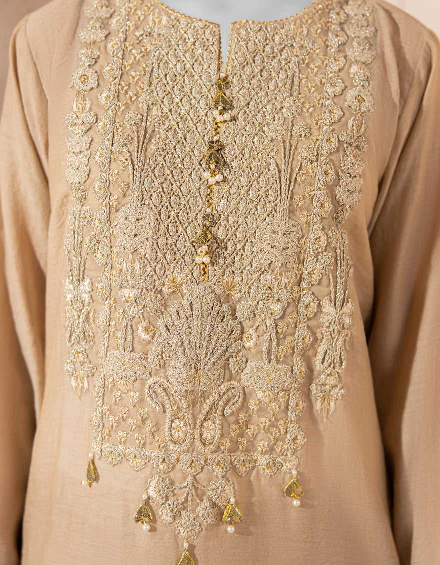 Organza Beige Kurti - J. Junaid Jamshed