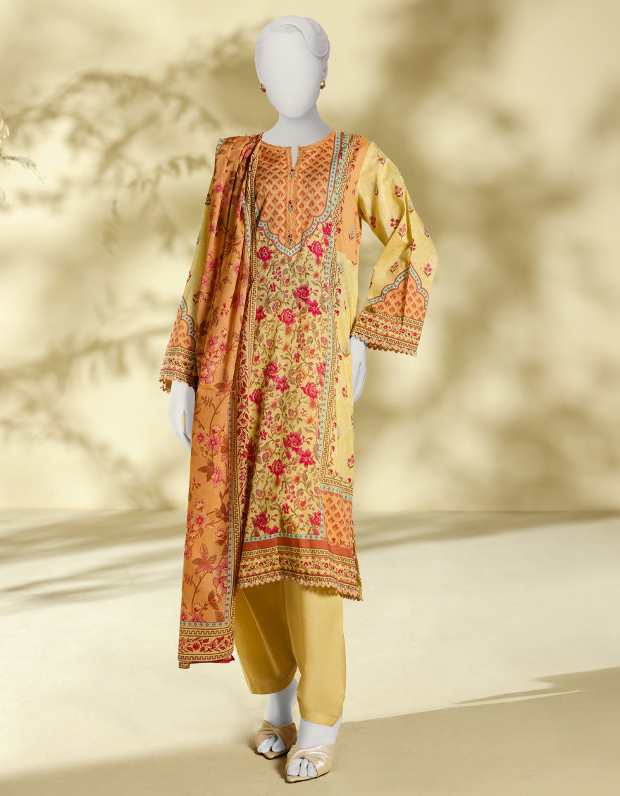 Lawn Yellow Stitched Suit - J. Junaid Jamshed