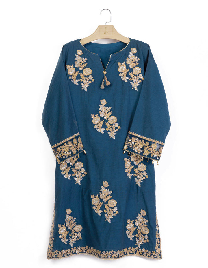 Organza Blue Kurti - J. Junaid Jamshed