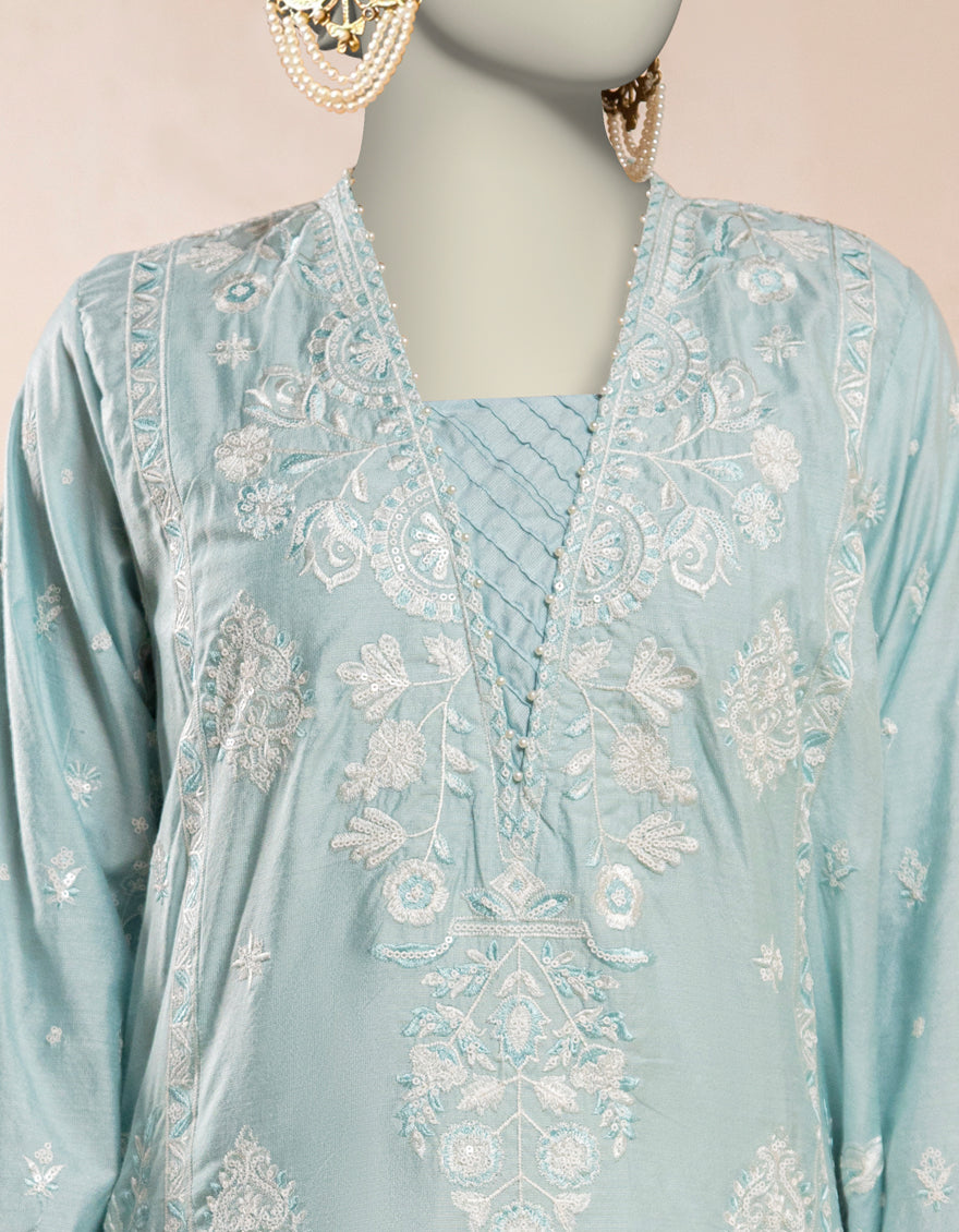 Organza Blue Kurti - J. Junaid Jamshed