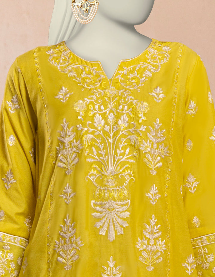 Cotton Net Yellow Kurti - J. Junaid Jamshed