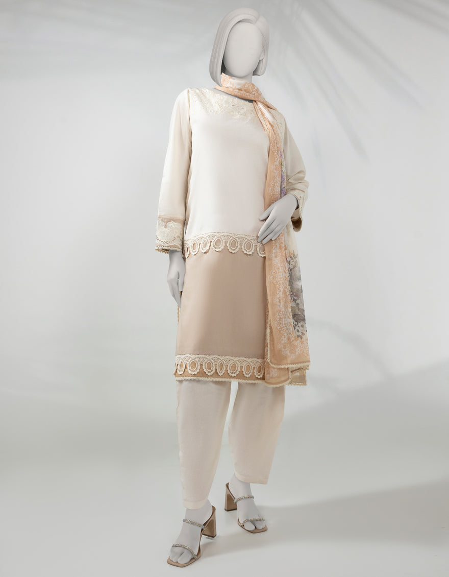 Lawn Beige Stitched Suit - J. Junaid Jamshed