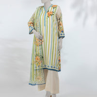 Lawn Cream Stitched Suit - J. Junaid Jamshed