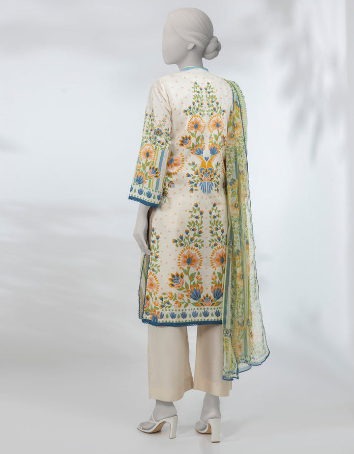Lawn Cream Stitched Suit - J. Junaid Jamshed