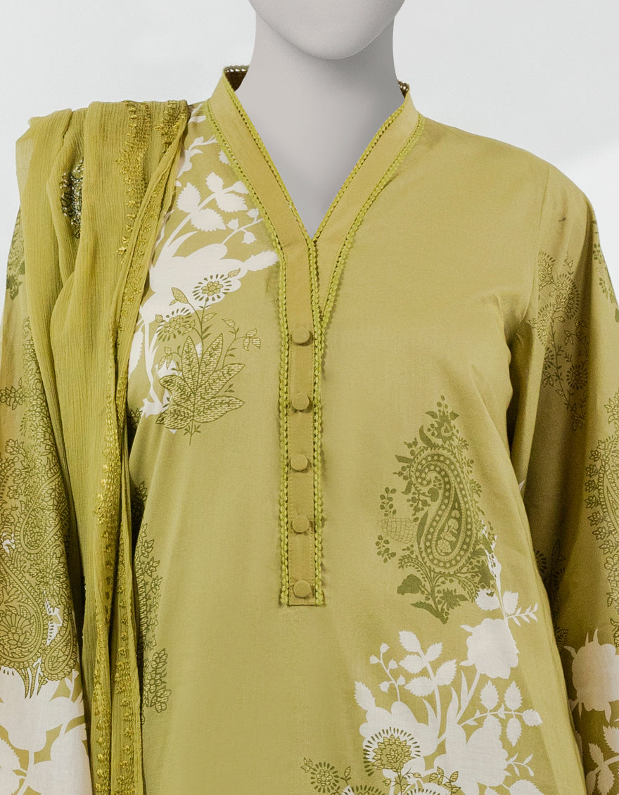 Lawn Olive Green Stitched Suit - J. Junaid Jamshed