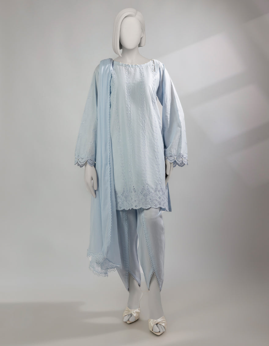 Lawn Blue Stitched Suit - J. Junaid Jamshed
