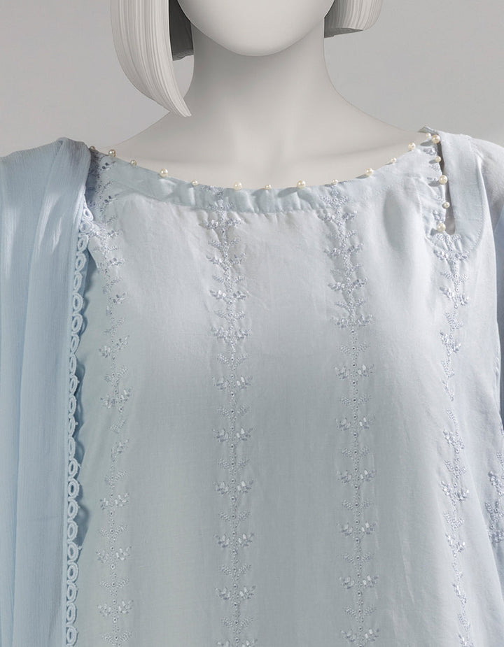 Lawn Blue Stitched Suit - J. Junaid Jamshed