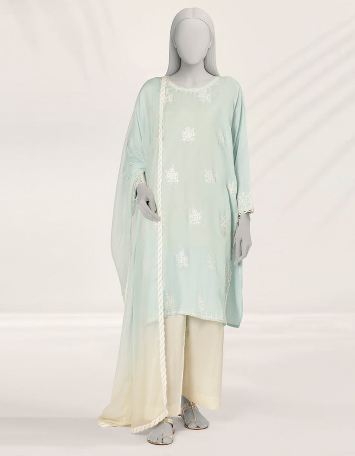 Impure Silk Blue Stitched Suit - J. Junaid Jamshed