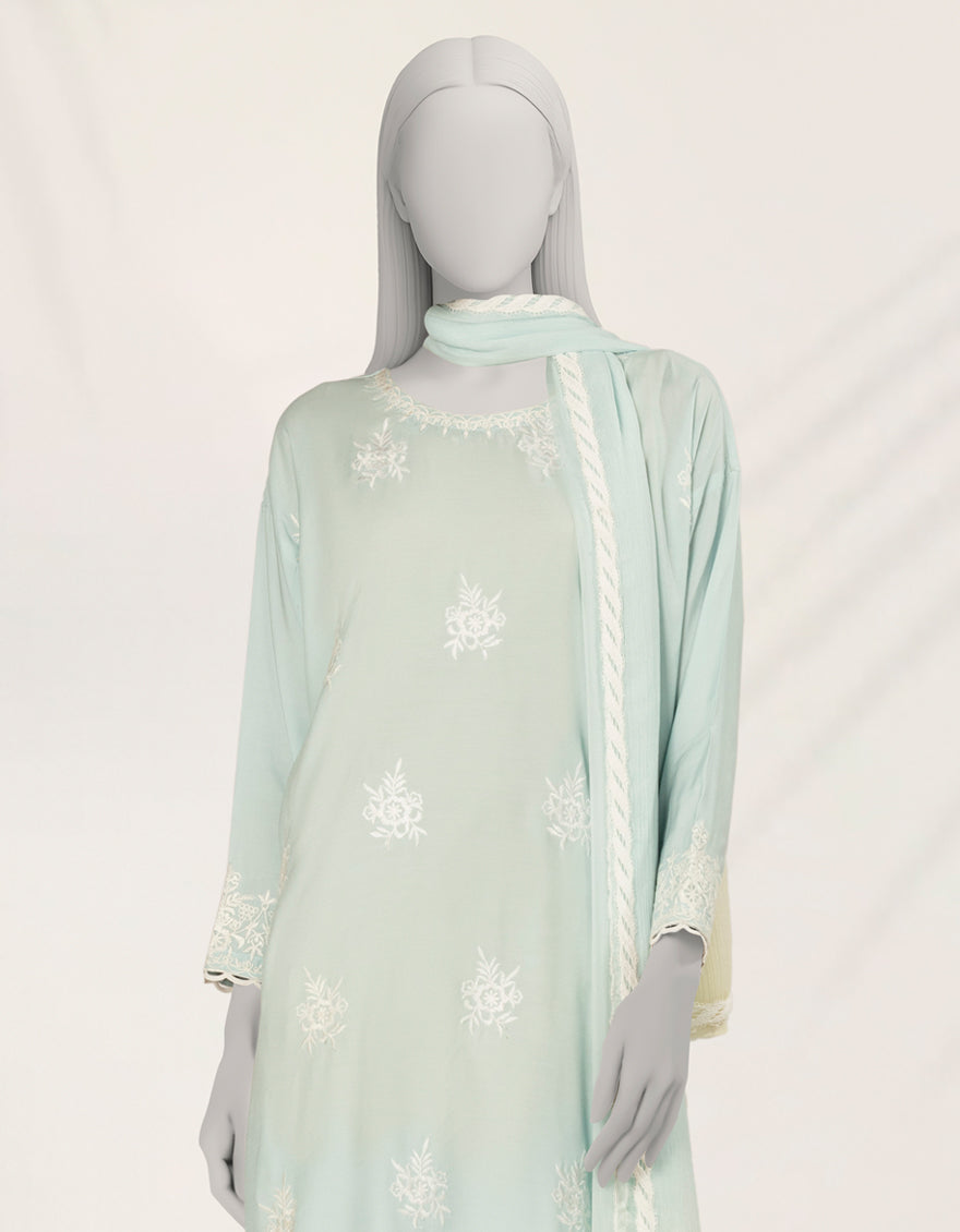 Impure Silk Blue Stitched Suit - J. Junaid Jamshed