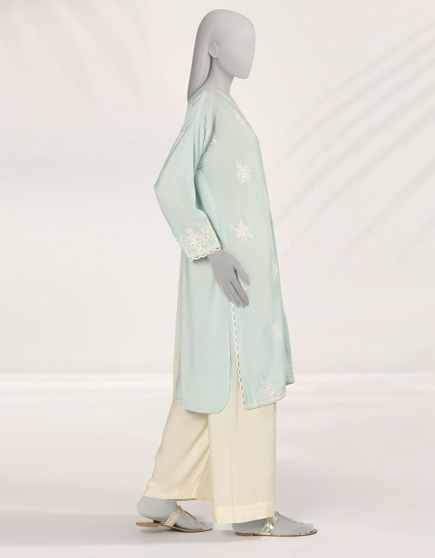 Impure Silk Blue Stitched Suit - J. Junaid Jamshed