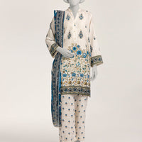 Light Khaddar Slub White Stitched Suit - J. Junaid Jamshed