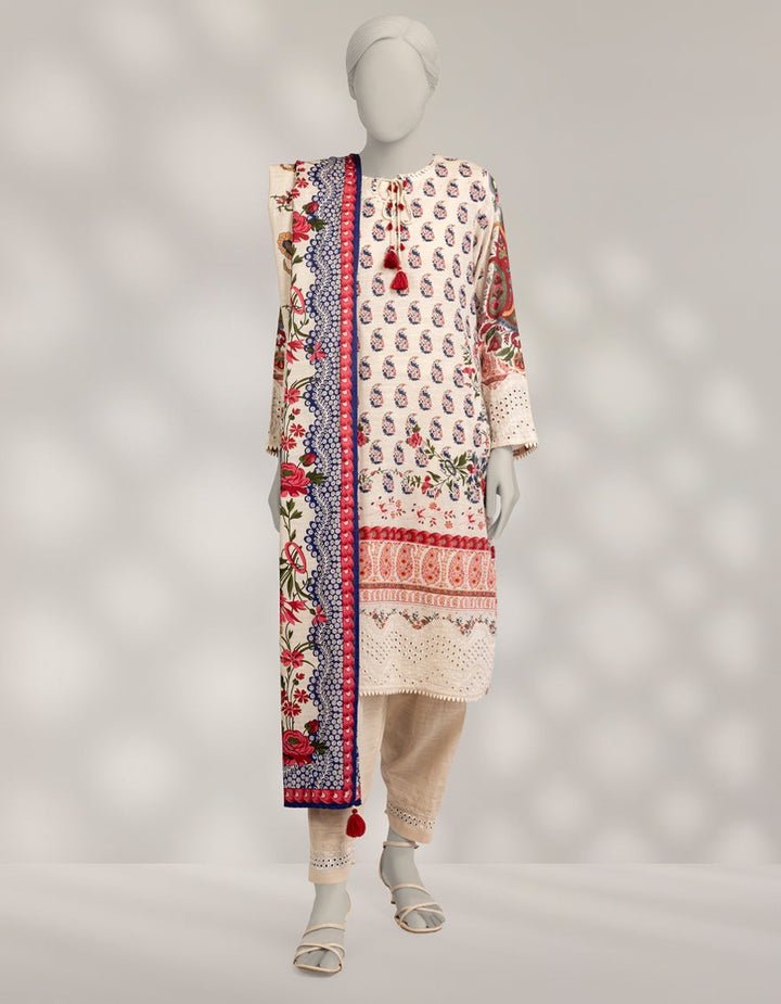 Khaddar Slub Off White Stitched Suit - J. Junaid Jamshed