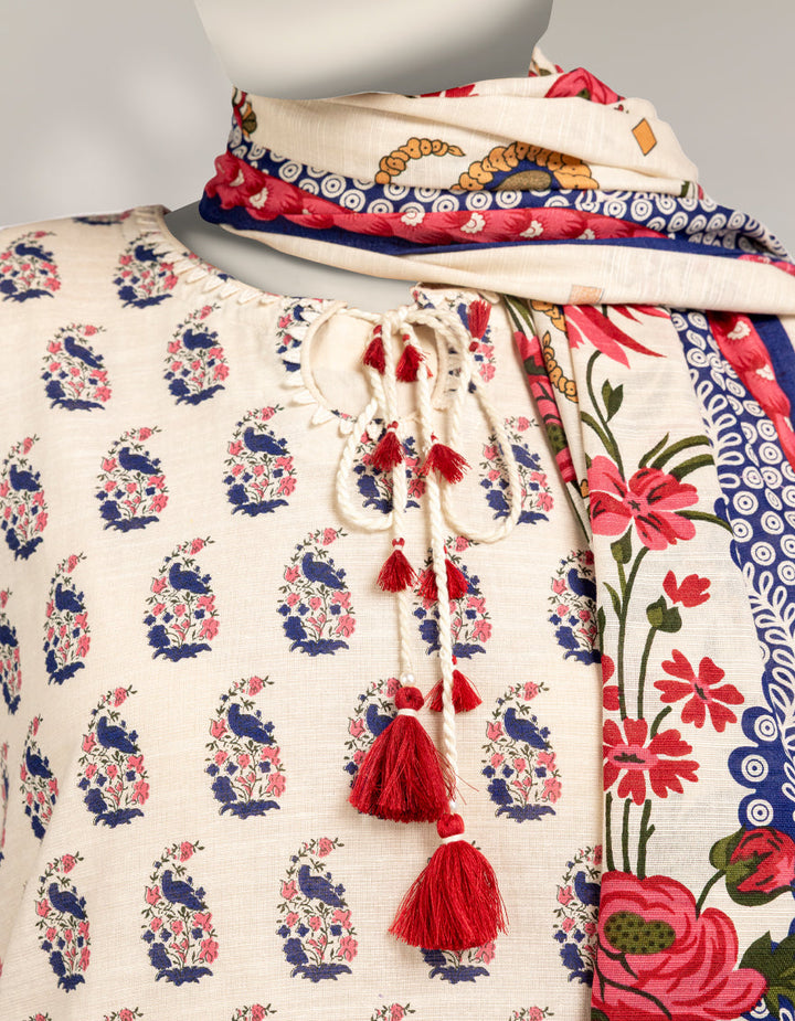 Khaddar Slub Off White Stitched Suit - J. Junaid Jamshed