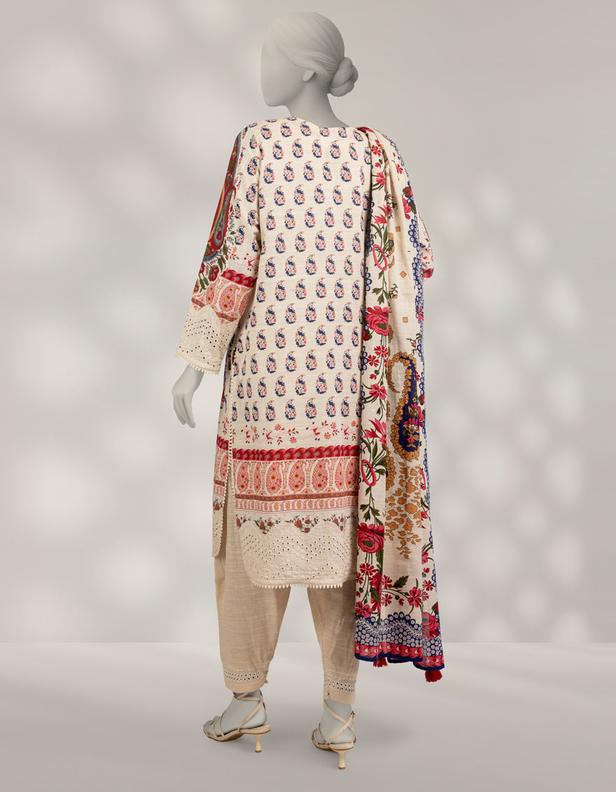 Khaddar Slub Off White Stitched Suit - J. Junaid Jamshed