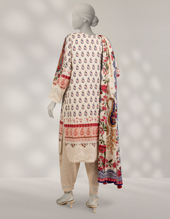 Khaddar Slub Off White Stitched Suit - J. Junaid Jamshed