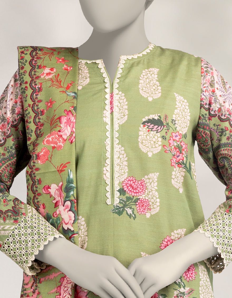 Khaddar Slub Green Stitched Suit - J. Junaid Jamshed