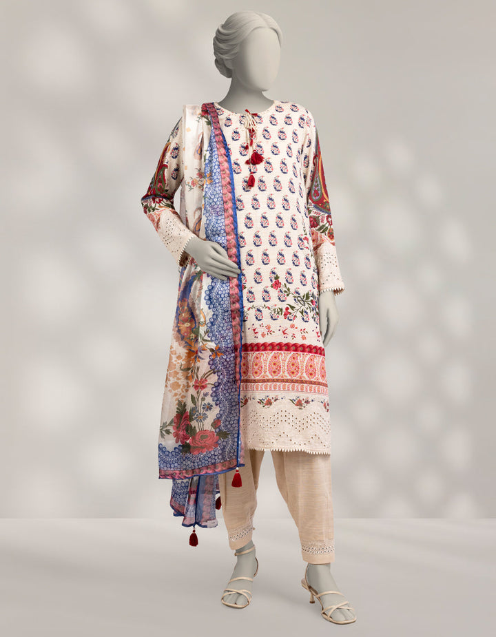 Khaddar Slub Off White Stitched Suit - J. Junaid Jamshed