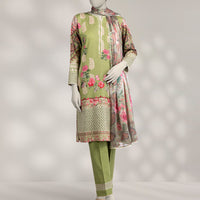 Light Khaddar Slub Green Stitched Suit - J. Junaid Jamshed