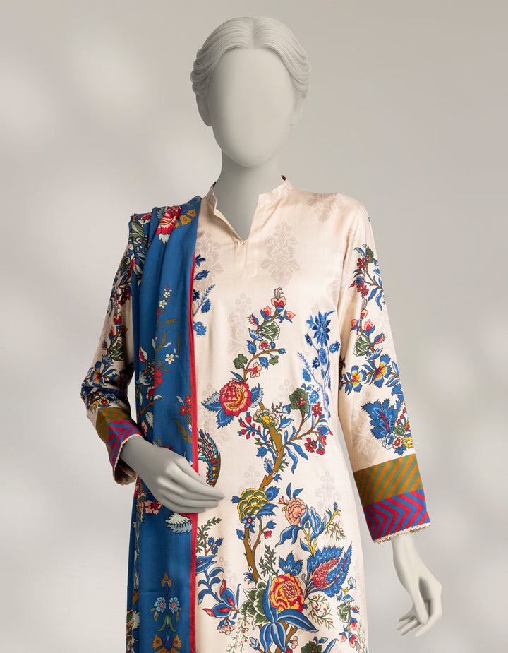 Marina Beige Stitched Suit - J. Junaid Jamshed