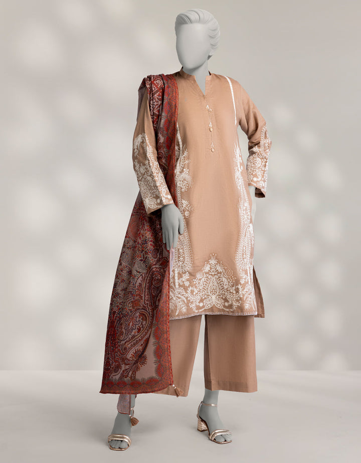 Pashmina Brown Stitched Suit - J. Junaid Jamshed