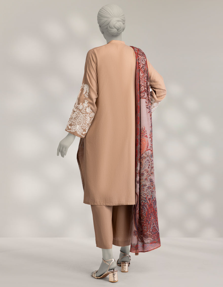 Pashmina Brown Stitched Suit - J. Junaid Jamshed