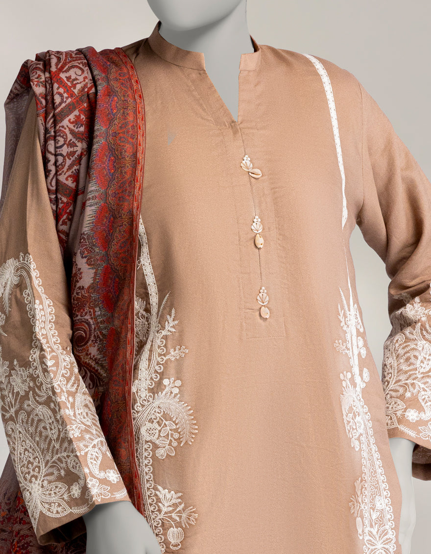 Pashmina Brown Stitched Suit - J. Junaid Jamshed