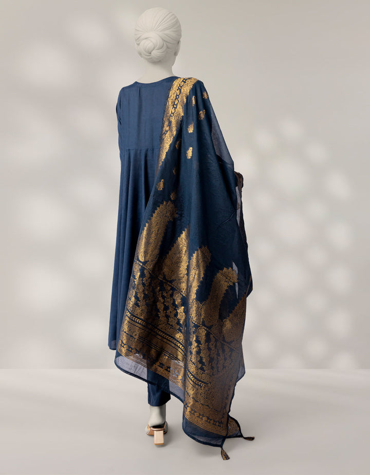 Maple Silk Blue Stitched Suit - J. Junaid Jamshed