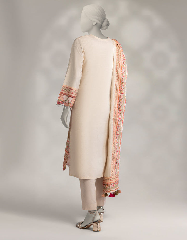 Dobby Beige Stitched Suit - J. Junaid Jamshed