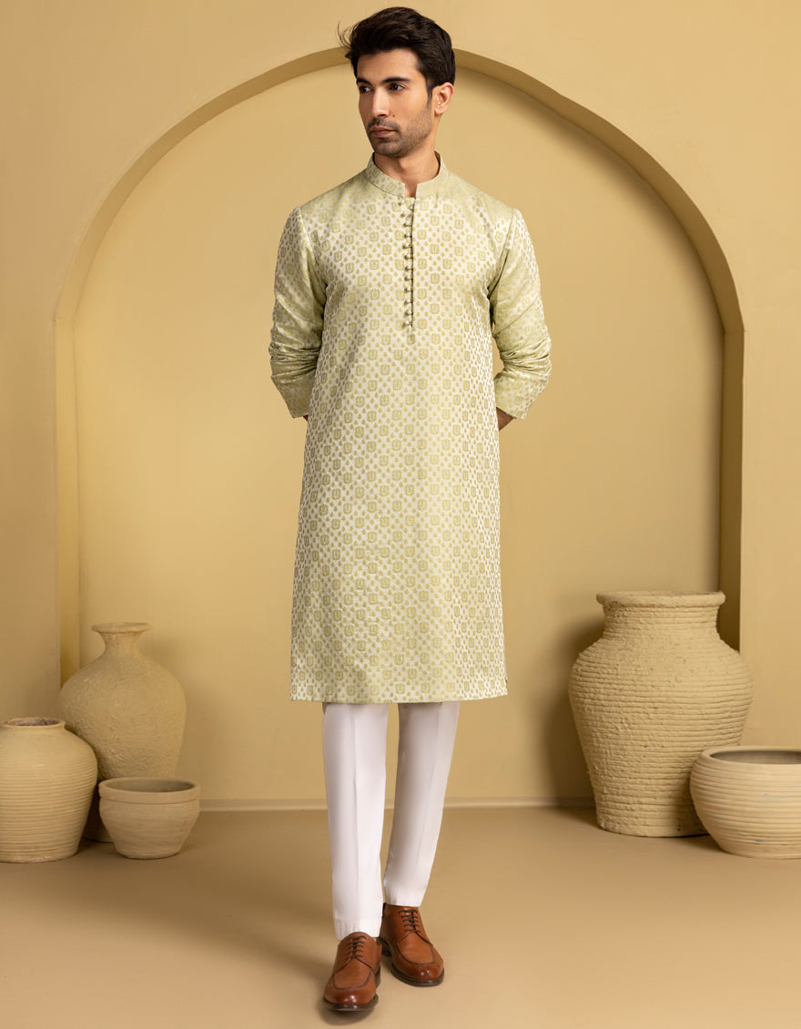 Polyester Green Special Kurta - J. Junaid Jamshed