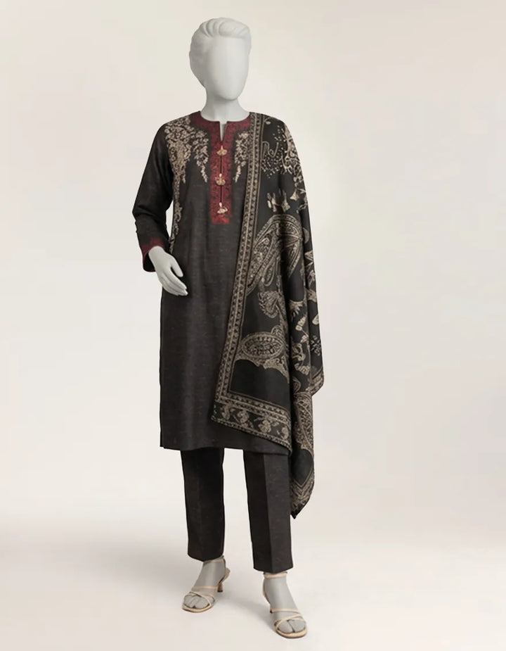 Karandi Black Stitched Suit - J. Junaid Jamshed