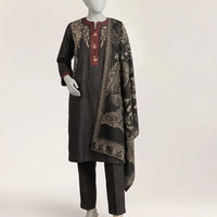 Karandi Black Stitched Suit - J. Junaid Jamshed