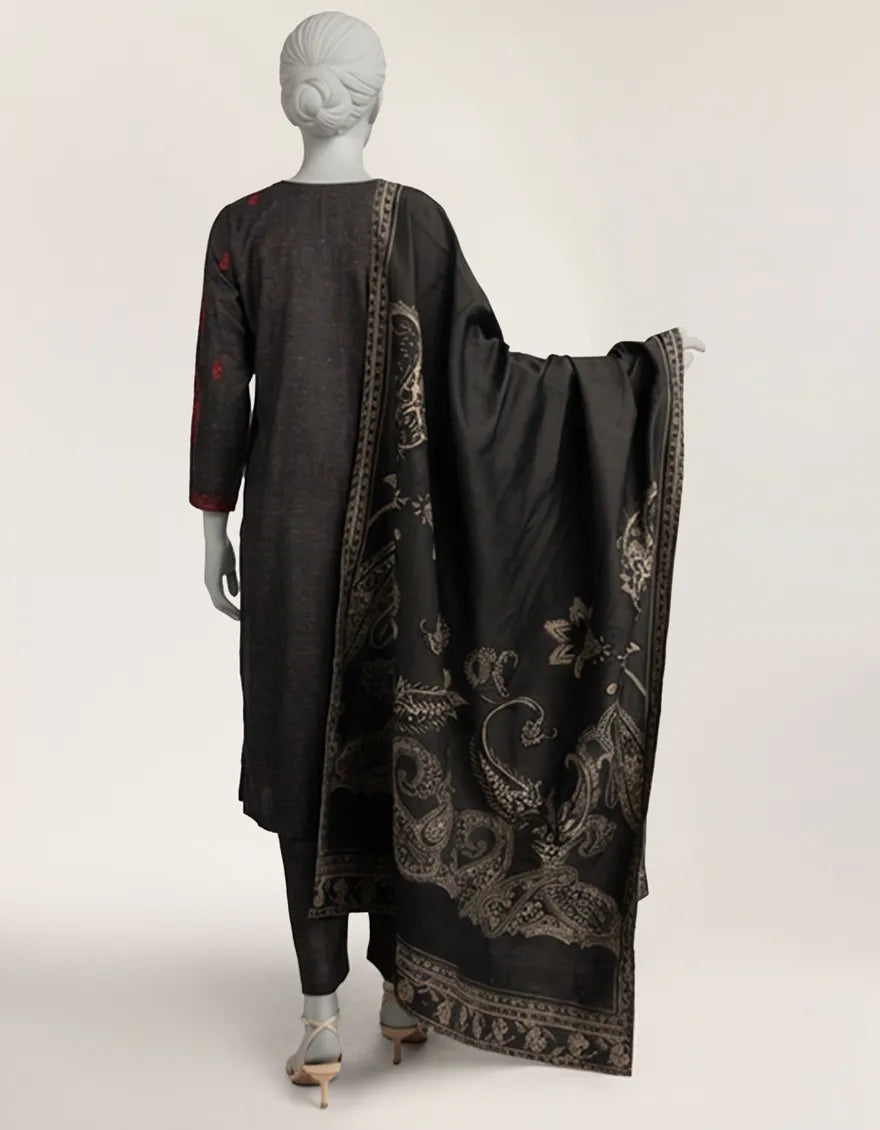 Karandi Black Stitched Suit - J. Junaid Jamshed