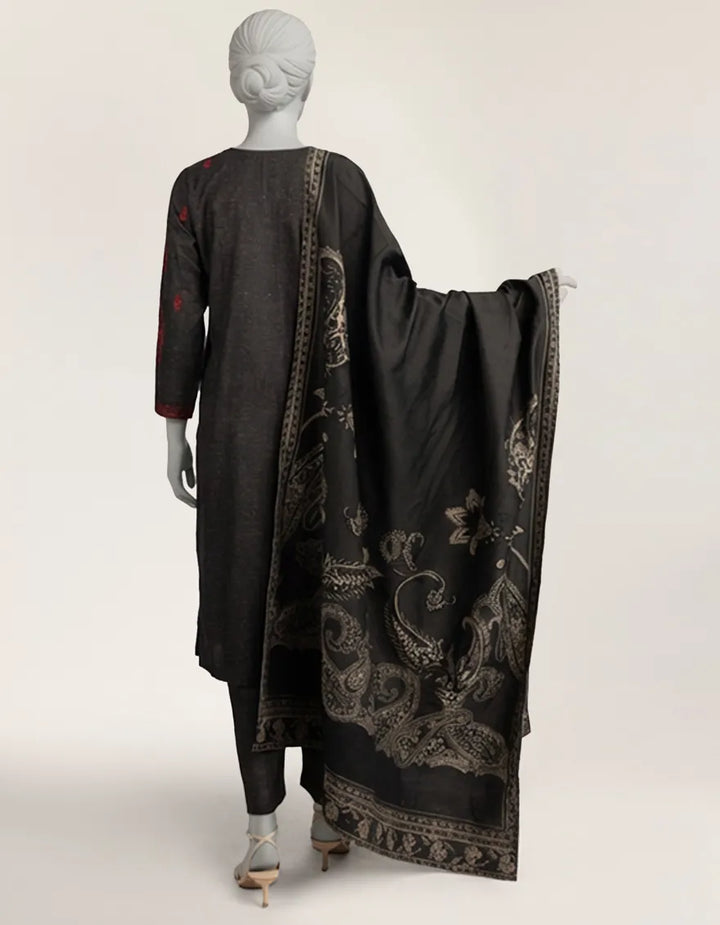 Karandi Black Stitched Suit - J. Junaid Jamshed